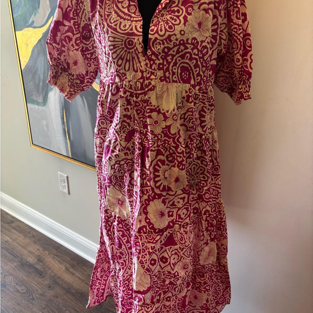 Umgee Pink and Cream resort style Floral Midi Dress NWT - Picture 6 of 10